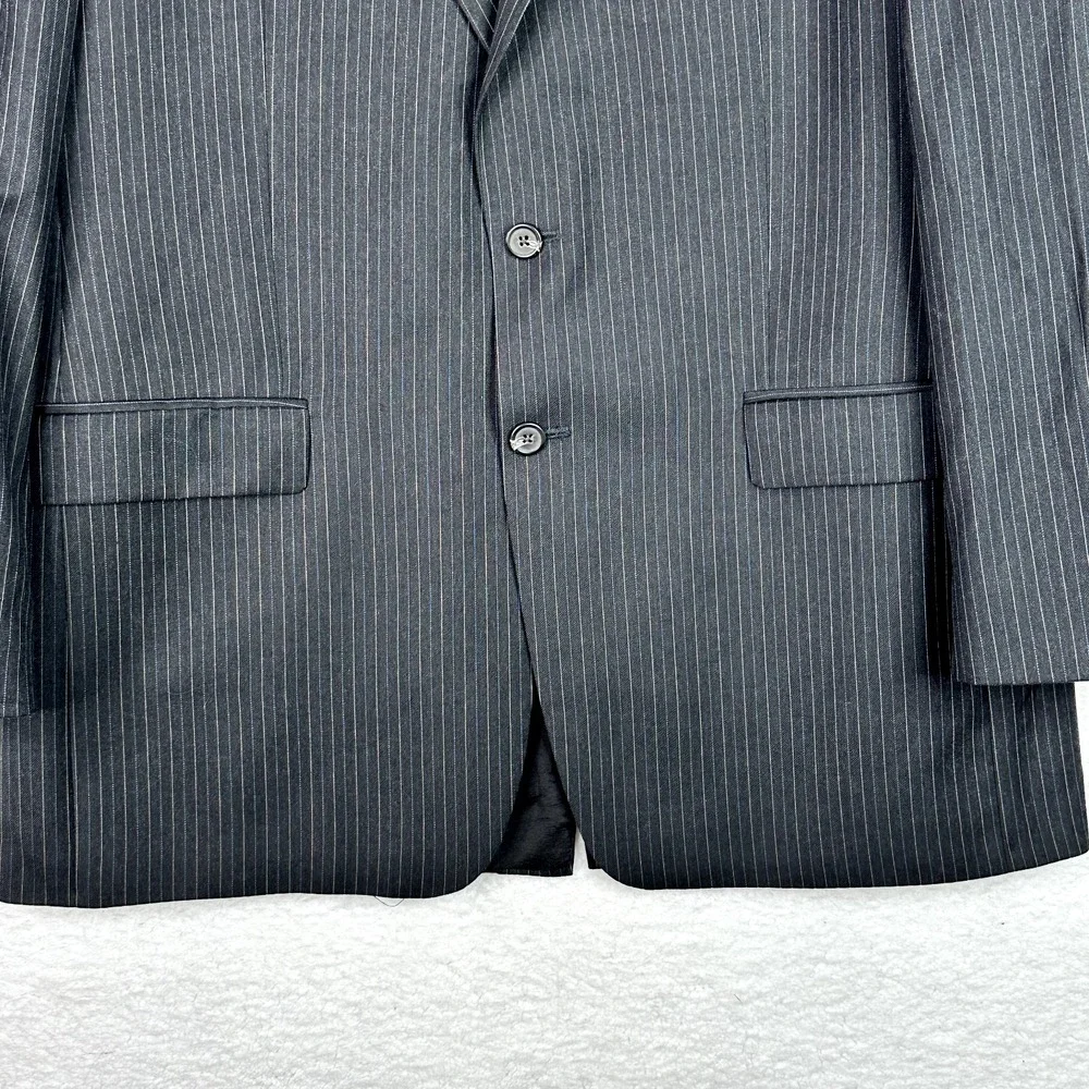 Lauren Ralph Lauren 48L Wool Blazer Mens Black Pinstripe Sport Coat Long Jacket